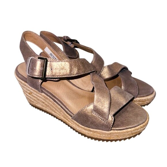 Eileen Fisher Beckon Espadrille Wedge Sandal Platinum Metallic Bronze Wedge 6.5 - Picture 3 of 11
